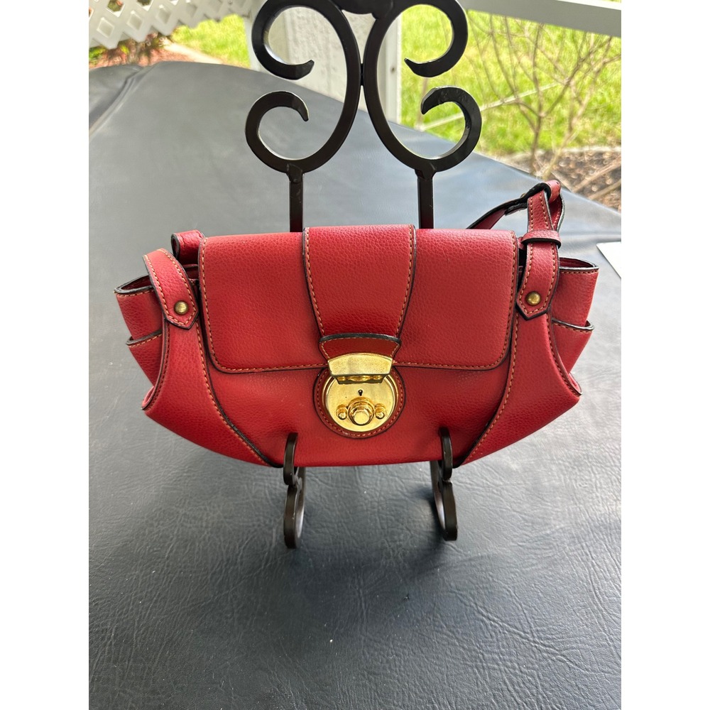 Red Pebbled Leather Baguette Shoulder Bag Gold Hardware Key Charm
